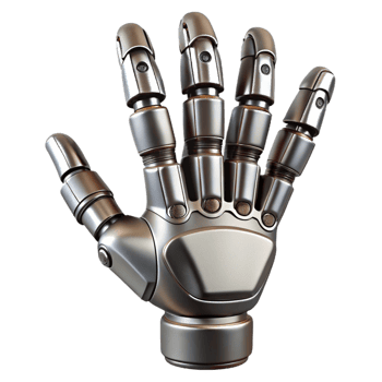 extraordinary energetic renaissance Robotic hand, metallic, realistic, articulated fingers, detailed textures. NO BACKGROUND with Transparent Background. expertly shot png
