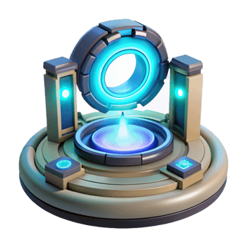 dramatic magnificent Teleportation device, glowing portal, futuristic technology, energy effects. NO BACKGROUND with Transparent Background. 8K png