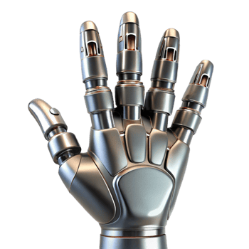 striking gothic Cyborg hand, metallic fingers, human skin, advanced technology. NO BACKGROUND with Transparent Background. 8K png