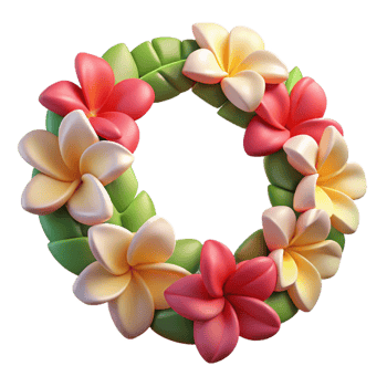 romantic glorious Lei, Hawaiian flower garland, NO BACKGROUND with Transparent Background. handcrafted png