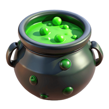 wonderful art deco A bubbling cauldron filled with a mysterious green potion. NO BACKGROUND with Transparent Background. expertly shot png