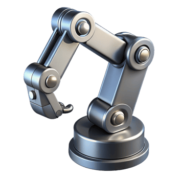 energetic exquisite A robotic arm, metallic and articulated. NO BACKGROUND with Transparent Background. professional png