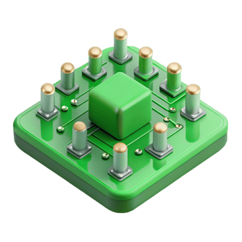 unforgettable avant-garde A circuit board, green with visible components. NO BACKGROUND with Transparent Background. 8K png