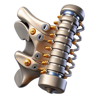 pristine contemporary Cybernetic spine implant, metallic vertebrae, intricate wiring. NO BACKGROUND with Transparent Background. luxury png