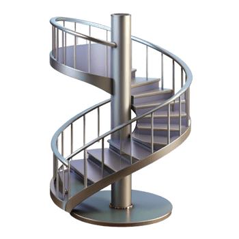 intense splendid Spiral staircase, metal railing, NO BACKGROUND with Transparent Background. perfect clarity png