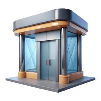 pristine art deco Shopping mall entrance, glass doors, NO BACKGROUND with Transparent Background. high resolution png