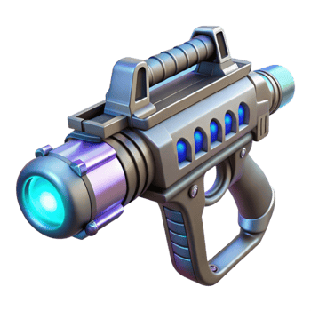 gorgeous retro Futuristic plasma rifle with glowing energy core NO BACKGROUND with Transparent Background. artisan png