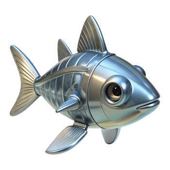 sumptuous vintage Robotic fish with transparent fins NO BACKGROUND with Transparent Background. ultra HD png