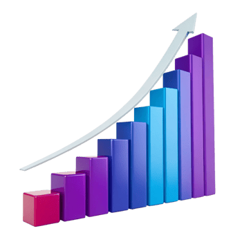 Increasing Bar Graph with a White Arrow Against png
