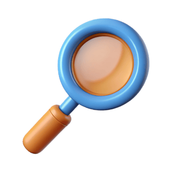 whimsical elegant A single, stylized magnifying glass. NO BACKGROUND with Transparent Background. high resolution png