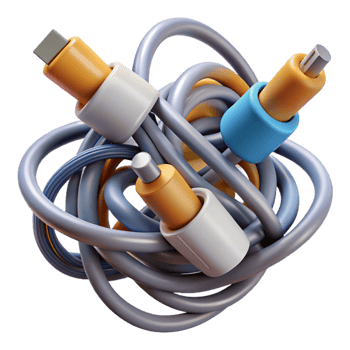 radiant distinguished A tangled mess of charging cables. NO BACKGROUND with Transparent Background. png