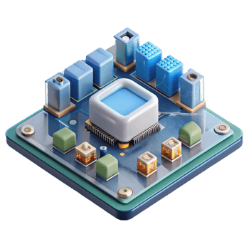 iconic contemporary A computer motherboard. NO BACKGROUND with Transparent Background. high resolution png