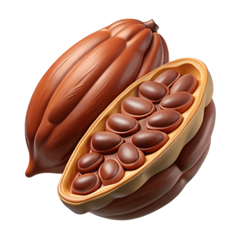 pristine tranquil retro Cocoa pod cut open showing beans NO BACKGROUND with Transparent Background. gallery standard png