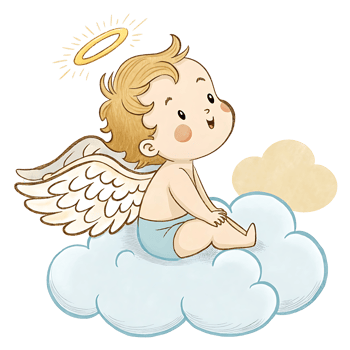 Cute Baby Angel Sitting on a Cloud with Halo and Golden Wings png