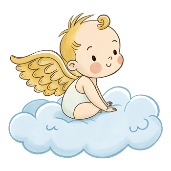 Cute Baby Angel Sitting on a Cloud with Golden Wings Illustration png