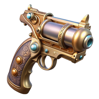 remarkable coastal Steampunk pistol with ornate engravings and a pearl handle. NO BACKGROUND with Transparent Background. fine detail png