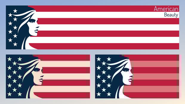 American flag woman beauty united states banner set background templates vector