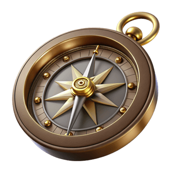 sought-after bohemian Steampunk compass with intricate engravings and a rotating needle. NO BACKGROUND with Transparent Background. flawless png