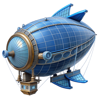 beautiful celebrated Steampunk airship design with detailed blueprints and cross-sections. NO BACKGROUND with Transparent Background. png