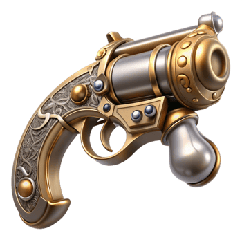 beautiful classic Steampunk pistol with ornate engravings and a pearl handle. NO BACKGROUND with Transparent Background. exclusive png