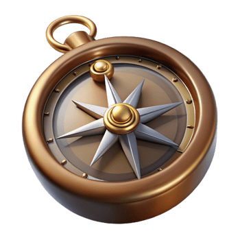 radiant whimsical traditional Steampunk compass with a rotating needle and a brass casing. NO BACKGROUND with Transparent Background. sharp png