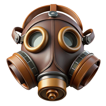 remarkable gothic Steampunk gas mask with filters and a leather strap. NO BACKGROUND with Transparent Background. gallery standard png