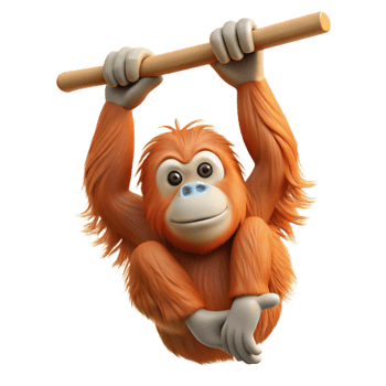 sumptuous standout An orangutan, hanging from a branch. NO BACKGROUND with Transparent Background. png