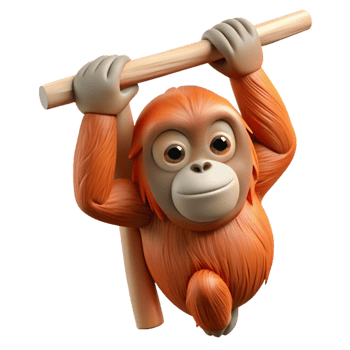 peaceful wonderful An orangutan, hanging from a branch. NO BACKGROUND with Transparent Background. genuine png