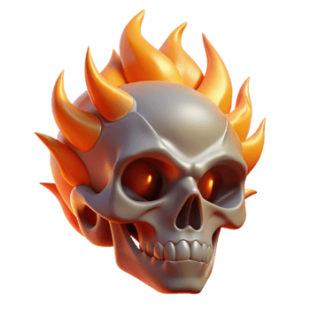 breathtaking energetic elegant A stylized skull, wreathed in ethereal flames. NO BACKGROUND with Transparent Background. high resolution png