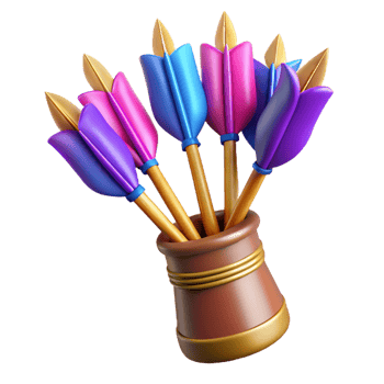 majestic exceptional A quiver full of arrows, fletched with vibrant feathers. NO BACKGROUND with Transparent Background. png
