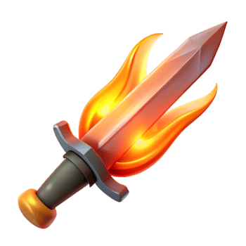 whimsical mesmerizing A single, flaming sword, radiating intense heat. NO BACKGROUND with Transparent Background. impeccable png