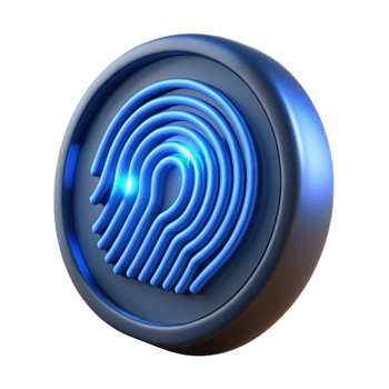 romantic captivating Biometric fingerprint scanner, glowing blue light NO BACKGROUND with Transparent Background. ultra HD png