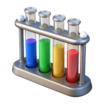 alluring notable Test tube rack with various colored liquids NO BACKGROUND with Transparent Background. png