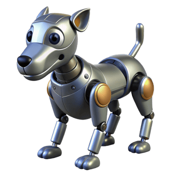 remarkable creative Robot dog with moving legs and tail NO BACKGROUND with Transparent Background. crisp png