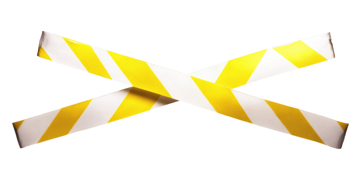 Yellow and white warning tape cross isolated on transparent background png