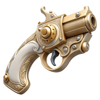 immaculate rare Steampunk pistol with an ivory grip and ornate engravings. NO BACKGROUND with Transparent Background. png