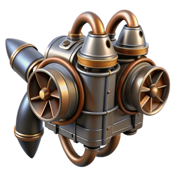 sumptuous geometric Steampunk jetpack with miniature turbines and copper piping. NO BACKGROUND with Transparent Background. original png