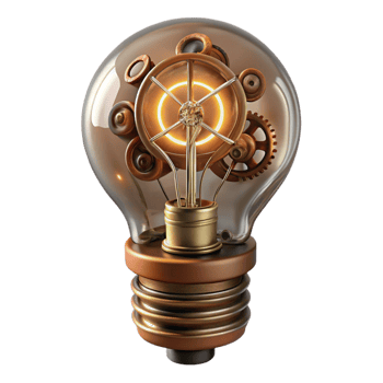 rare geometric Steampunk lightbulb with exposed filaments and intricate wiring. NO BACKGROUND with Transparent Background. sharp png