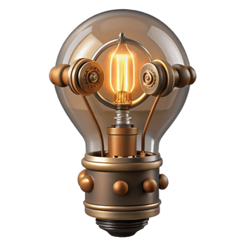 wonderful peaceful geometric Steampunk lightbulb with exposed filaments and intricate wiring. NO BACKGROUND with Transparent Background. elite png