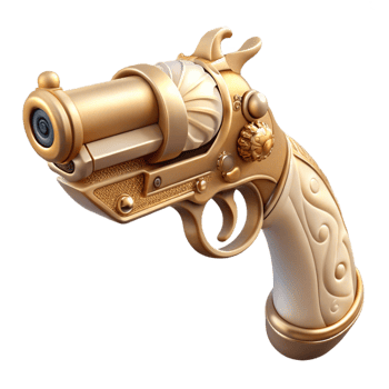 mesmerizing coveted Steampunk pistol icon with an ivory grip and ornate engravings. NO BACKGROUND with Transparent Background. png