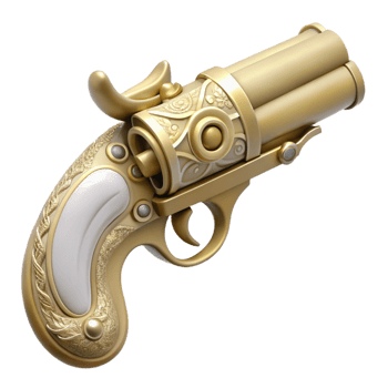 energetic beautiful Steampunk pistol icon with an ivory grip and ornate engravings. NO BACKGROUND with Transparent Background. fine detail png