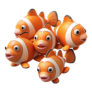 harmonious majestic A school of clownfish individual clownfish. NO BACKGROUND with Transparent Background. gallery standard png