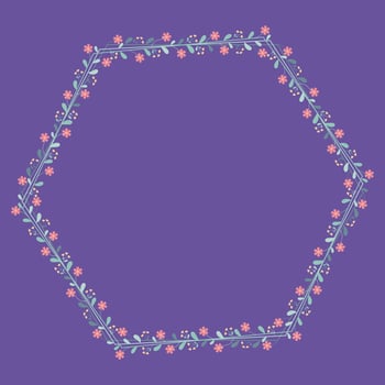 Hexagonal Wreath Border Frame With Yellow Peach Flowers And Green Leaves vector