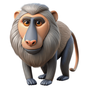 playful pristine A baboon. NO BACKGROUND with Transparent Background. perfect clarity png