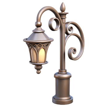 tranquil sumptuous Art Nouveau lamppost, floral and curved metalwork NO BACKGROUND with Transparent Background. refined png