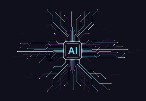 Artificial intelligence with chipset on circuit board in futuristic concept technology artwork for web, banner, card, cover. illustration vector