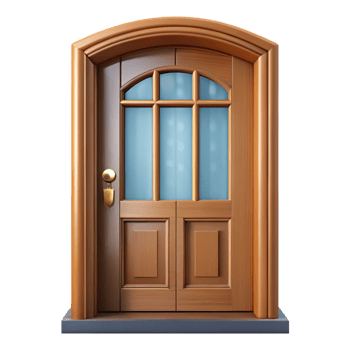 nostalgic beautiful Front door, wooden panel with glass inserts NO BACKGROUND with Transparent Background. flawless png