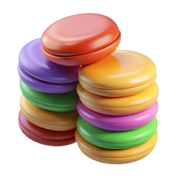 vibrant energetic creative A stack of colorful macarons, NO BACKGROUND with Transparent Background. exclusive png