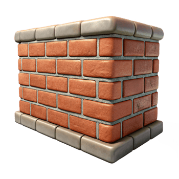 vibrant avant-garde Brick wall section, weathered, NO BACKGROUND with Transparent Background. crisp png