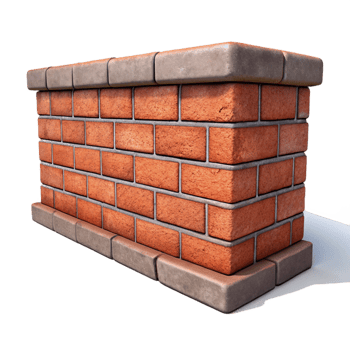 glorious inspired Brick wall section, weathered, NO BACKGROUND with Transparent Background. png
